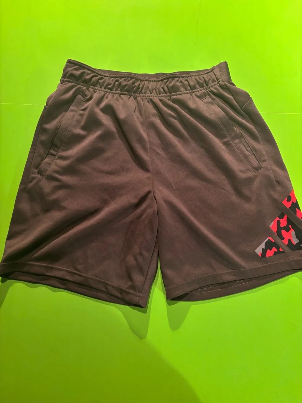 adidas Men's Brown Athletic Shorts with Red Camo Logo